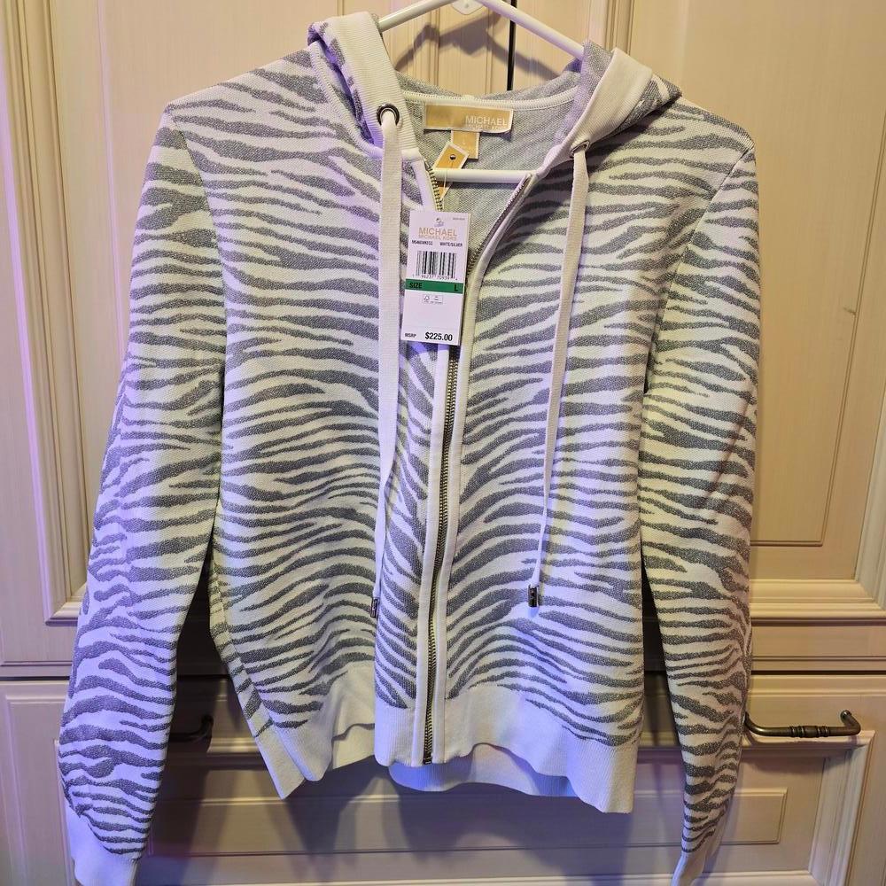 Michael Kors Zebra Print Jacket - White and Silver - Picture 2 of 4